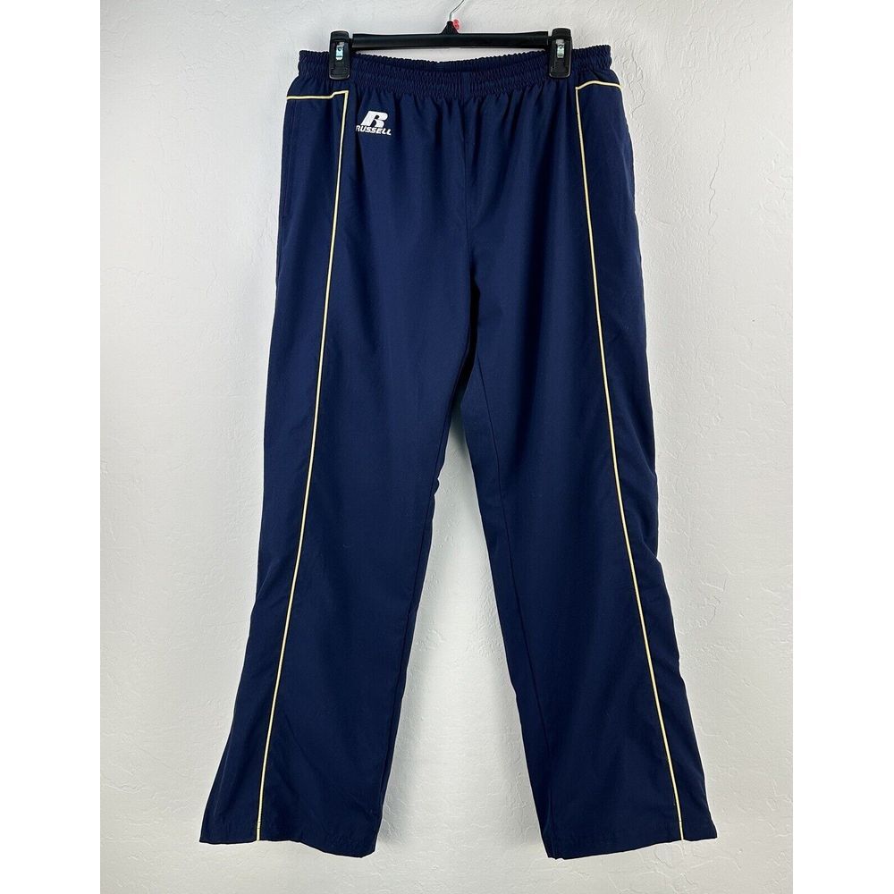 Russell Track Pants Womens M Athleisure Activewear Gym‎ Blue Yellow Piping